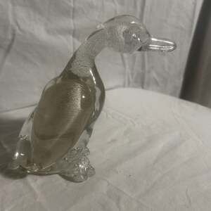 Vintage Murano Style Art Glass Duck Figurine with Controlled Bubbles